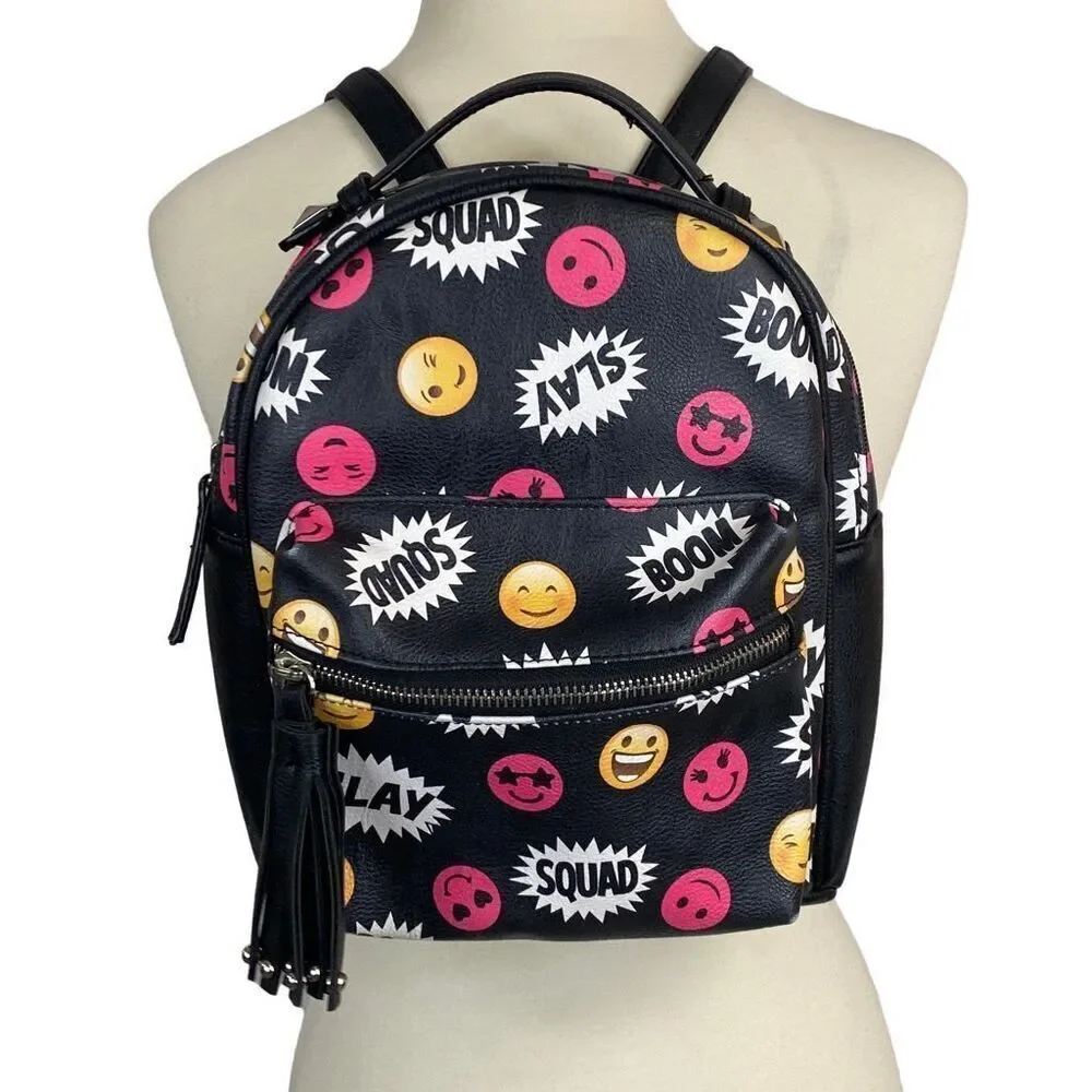 Backpack Emoji Slay Boom Squad Small Bag Black and Multicolor School Work Fun